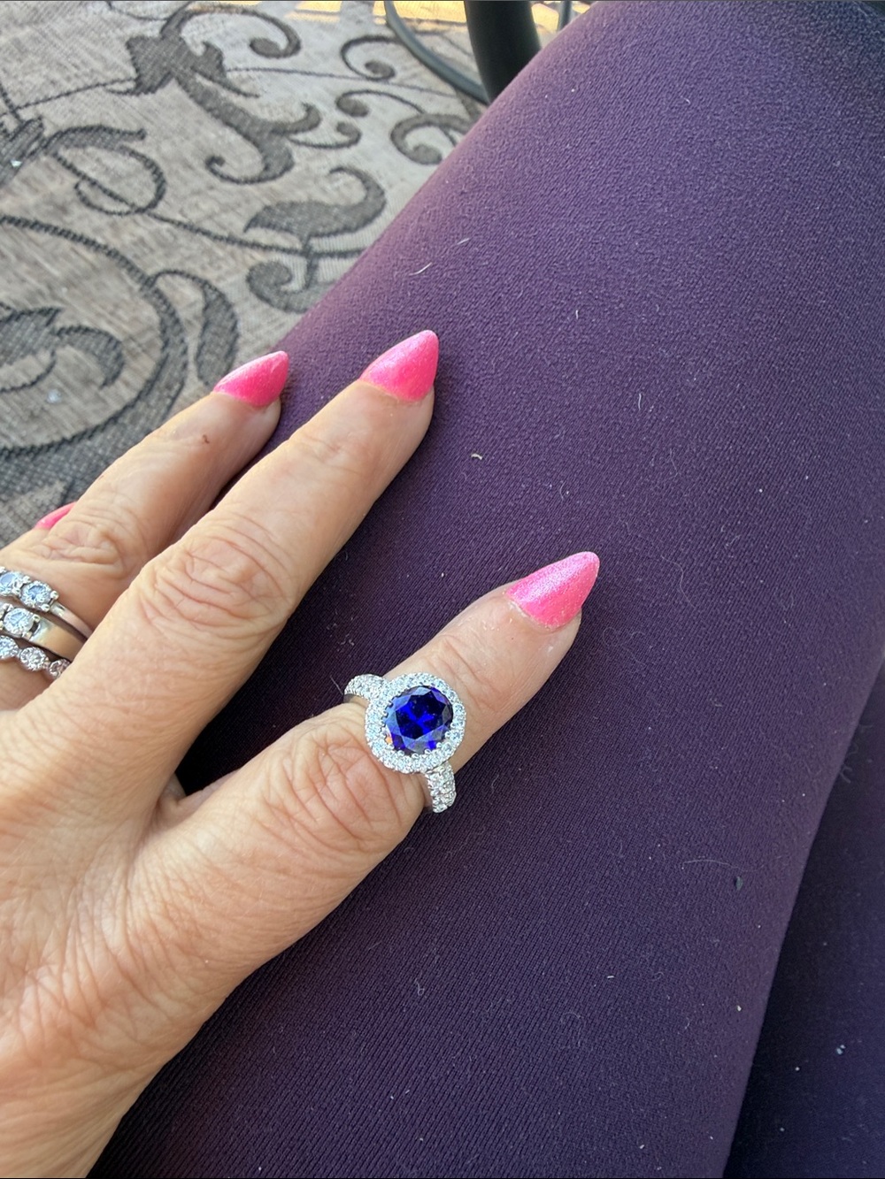 Sterling silver size 6  Halo Solitaire Ring with Diamond Accents